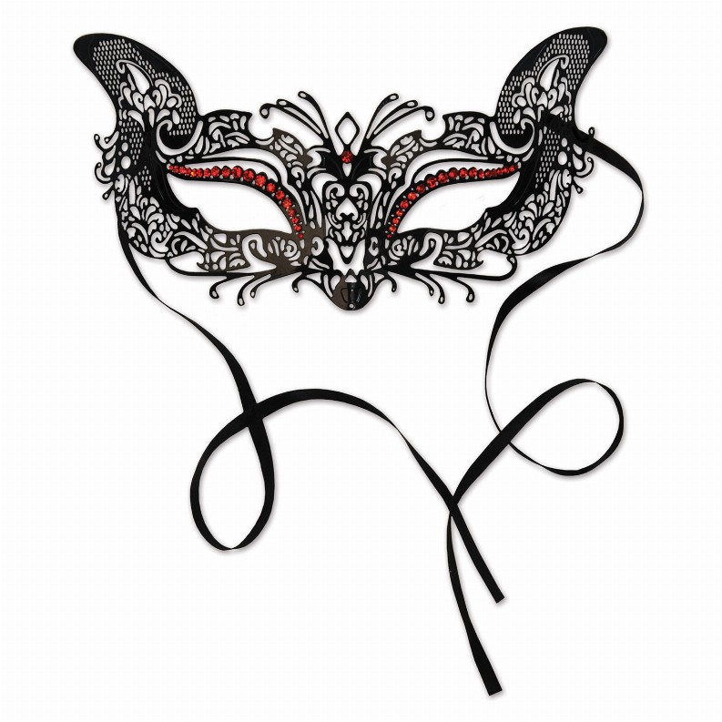 Novelty  - Mardi Gras Black & Red Metal Filigree Masquerade Mask