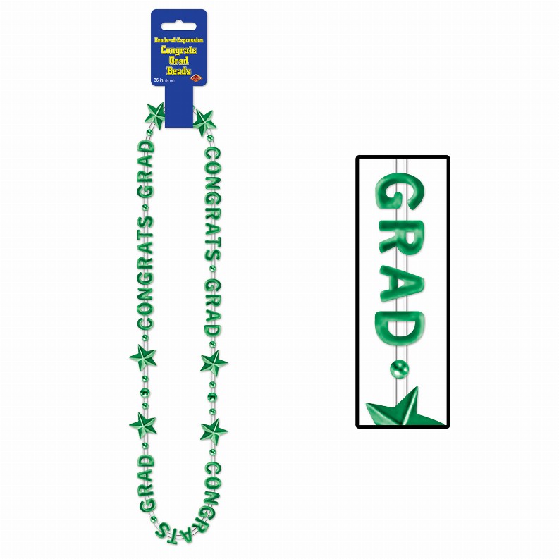 Novelty Beads  - Graduation Green Congrats Grad Beads-Of-Expression