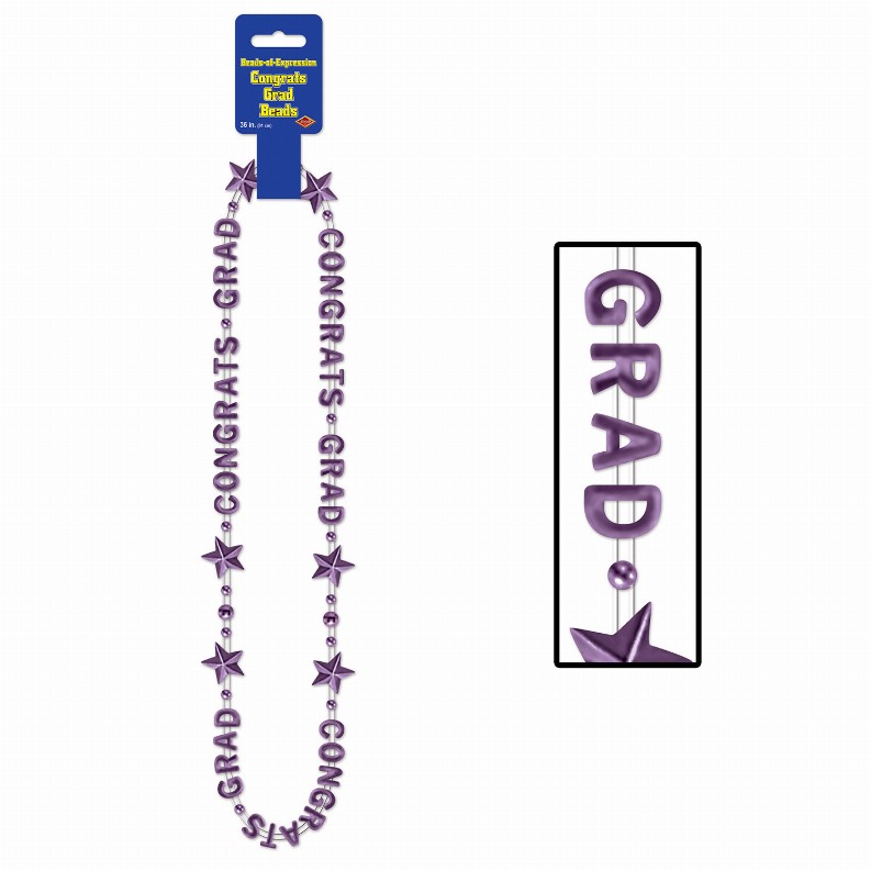 Novelty Beads  - Graduation Purple Congrats Grad Beads-Of-Expression