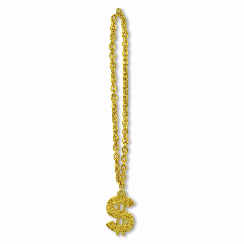 Novelty Beads  - 80's Gold Chain Beads with $ Medallion