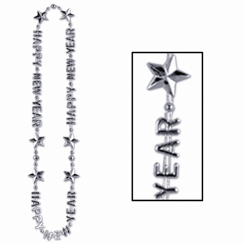 Novelty Beads  - New Years Silver Happy New Year Beads-Of-Expression