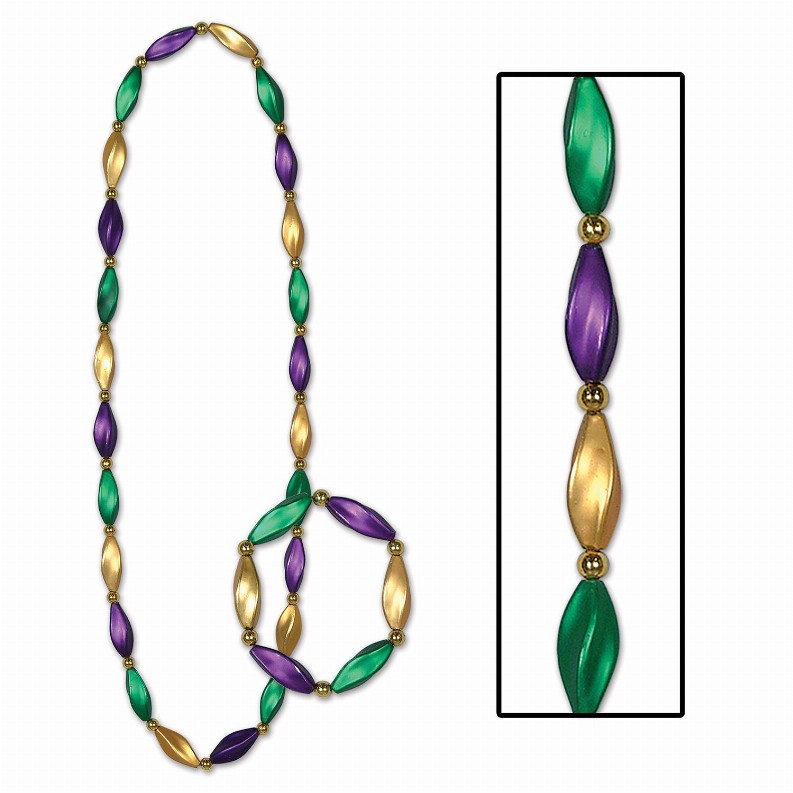 Novelty Beads  - Mardi Gras Satin Swirl Beads/Bracelet Set