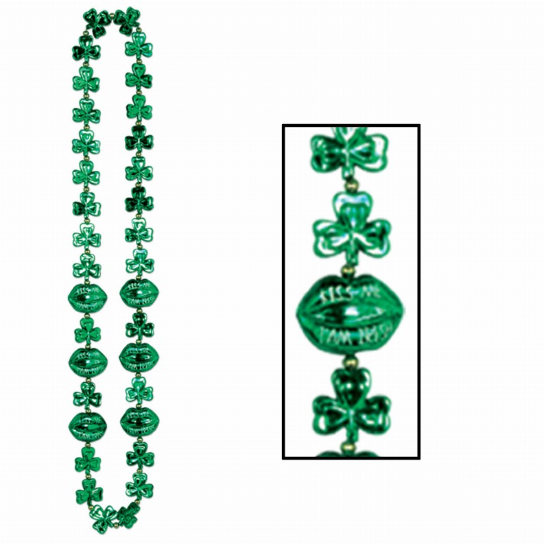 Novelty Beads  - St. Patricks Shamrock Beads with Kiss Me Lips
