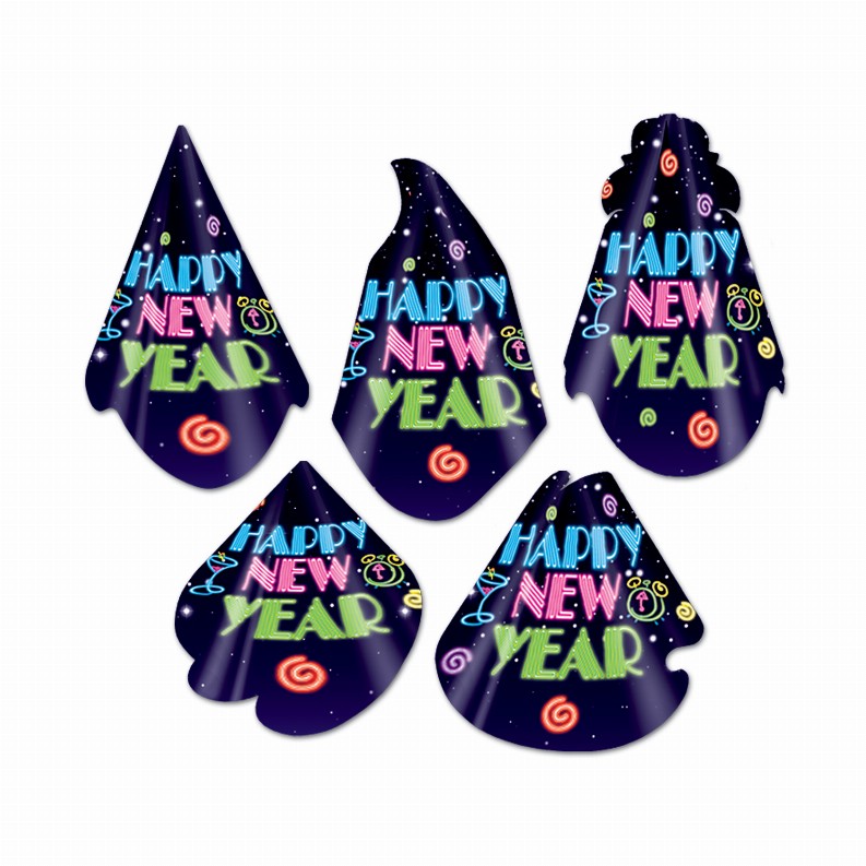 Paper Party Supplies & Props  - New Years Neon Midnight Hat Assortment