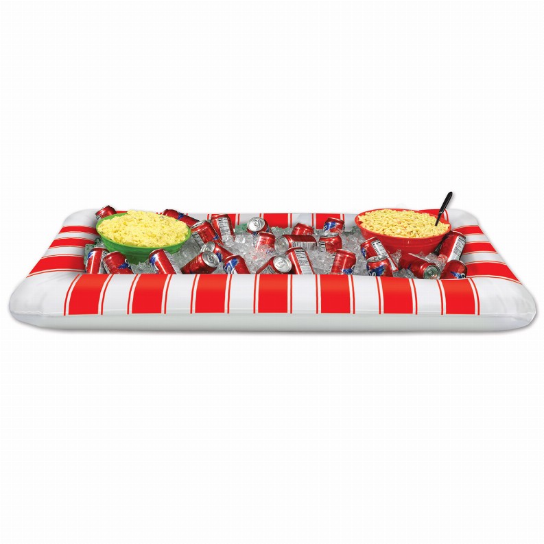 Party Inflatables -  28" x 4' 5.75"Circus Red&White Stripes Buffet Clr