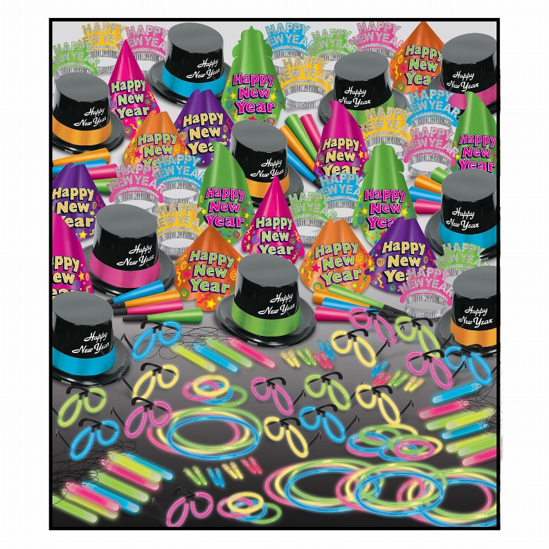 Party Kit - New Years 100 Person Neon Glow Super Bonanza