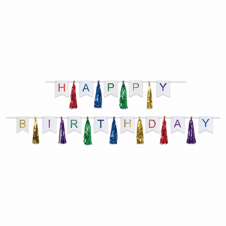 Party Streamers - 13" x 6' & 13" x 9' 6"BirthdayMulti-Color Happy Birthday Tassel