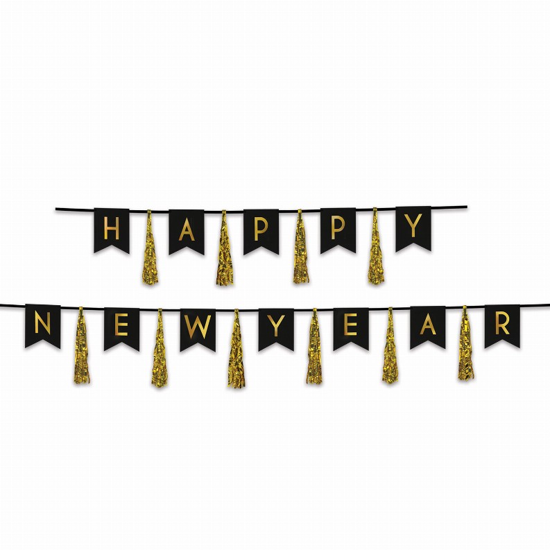 Party Streamers - 13" x 6' & 13" x 9'New YearsHappy New Year Tassel Gold