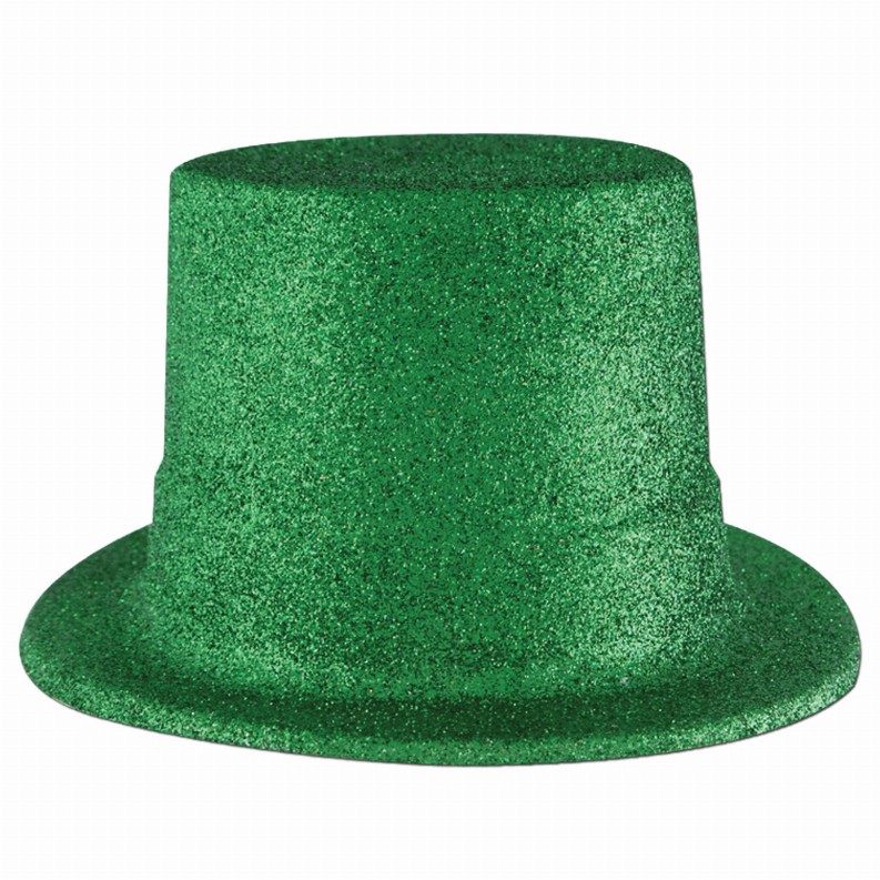 Plastic Party Supplies & Props  - St. Patricks Green Glittered Top Hat