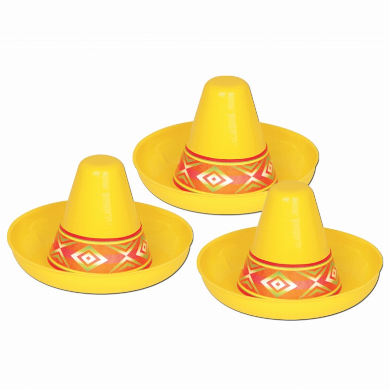 Plastic Party Supplies & Props  - Fiesta/Cinco de Mayo Miniature Yellow Plastic Sombrero