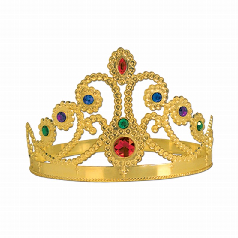 Plastic Party Supplies & Props  - Mardi Gras Gold Plastic Jeweled Queen's Tiara
