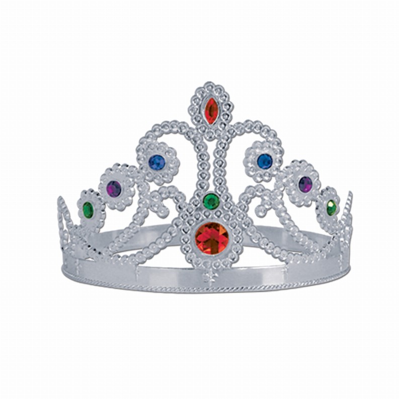 Plastic Party Supplies & Props  - Mardi Gras Silver Plastic Jeweled Queen's Tiara