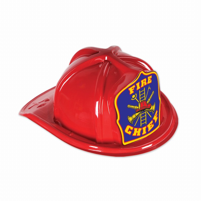 Plastic Party Supplies & Props  - Fire Prevention Red Plastic Fire Chief Hat