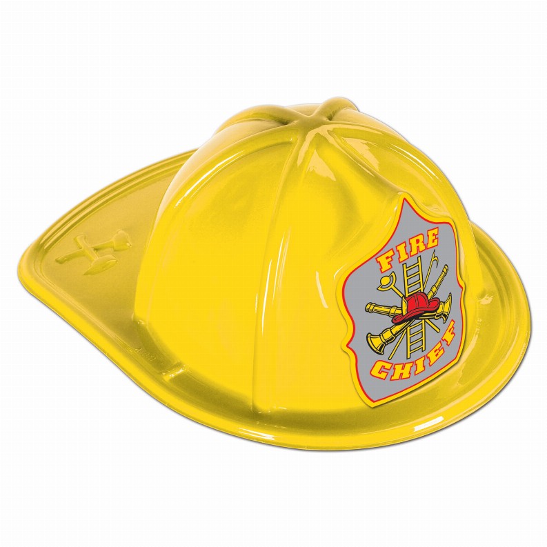 Plastic Party Supplies & Props  - Fire Prevention Yellow Plastic Fire Chief Hat