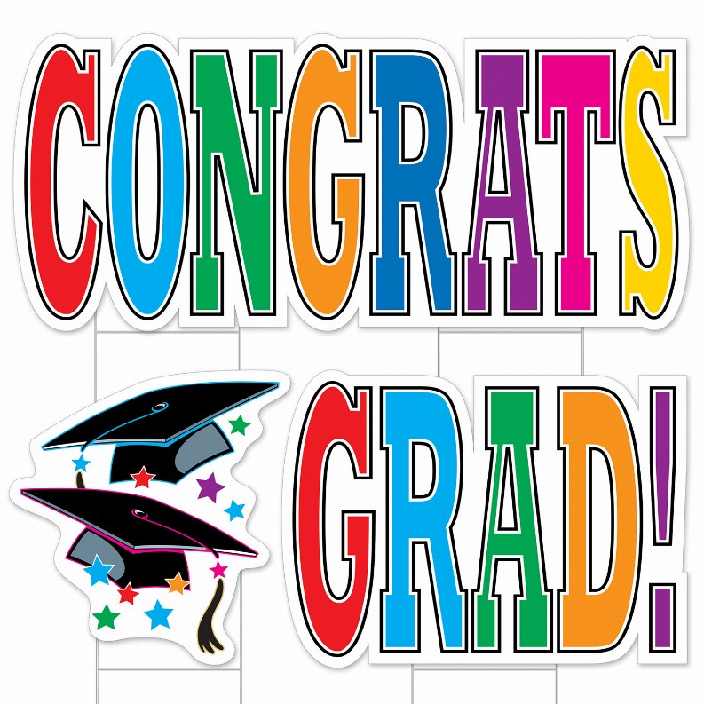 Plastic Yard Signs - Graduation Plas Jumbo Congrats Grad! Yard Sign Set