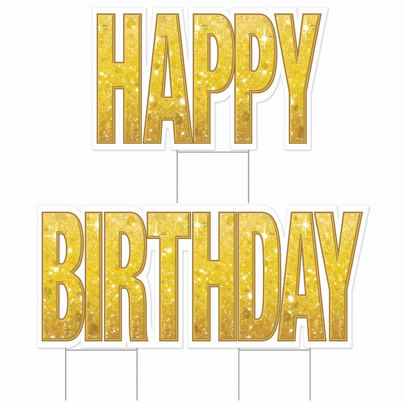 Plastic Yard Signs - Birthday Gold Plas Jumbo Happy Birthday Yard Sign Set