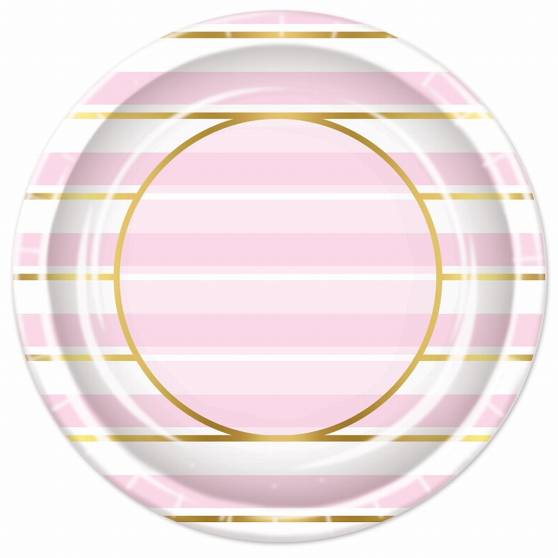 Plates-Dinner - Baby Shower Pink Striped Plates