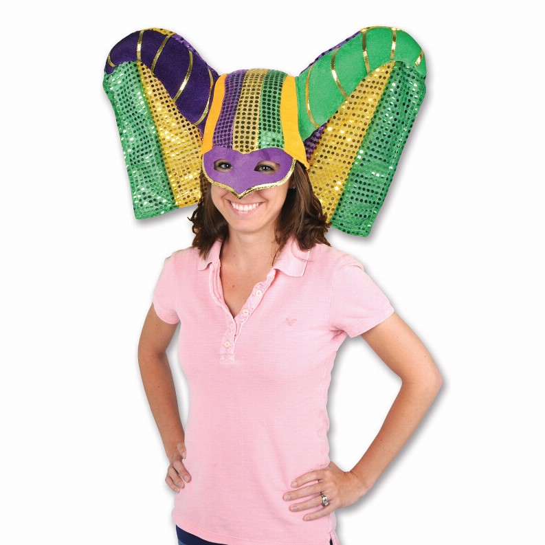 Plush(Multiple Themed Designs Available)   Mardi Gras Masked Mardi Gras Hat with Sequined Drape