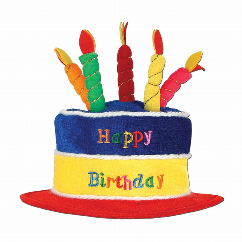 Plush(Multiple Themed Designs Available)   Birthday Colorful Plush Birthday Cake Hat