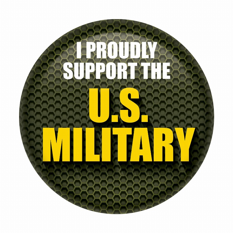 Printed Buttons - Green - I Proudly Support The US Military Button