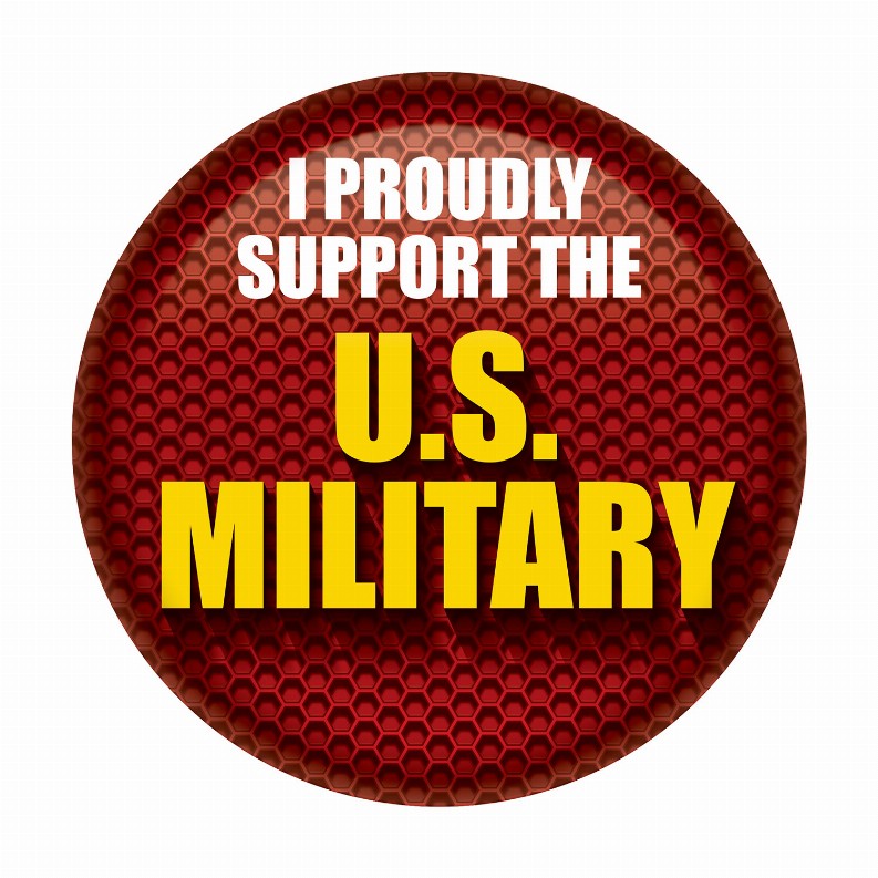 Printed Buttons - Red - I Proudly Support The US Military Button