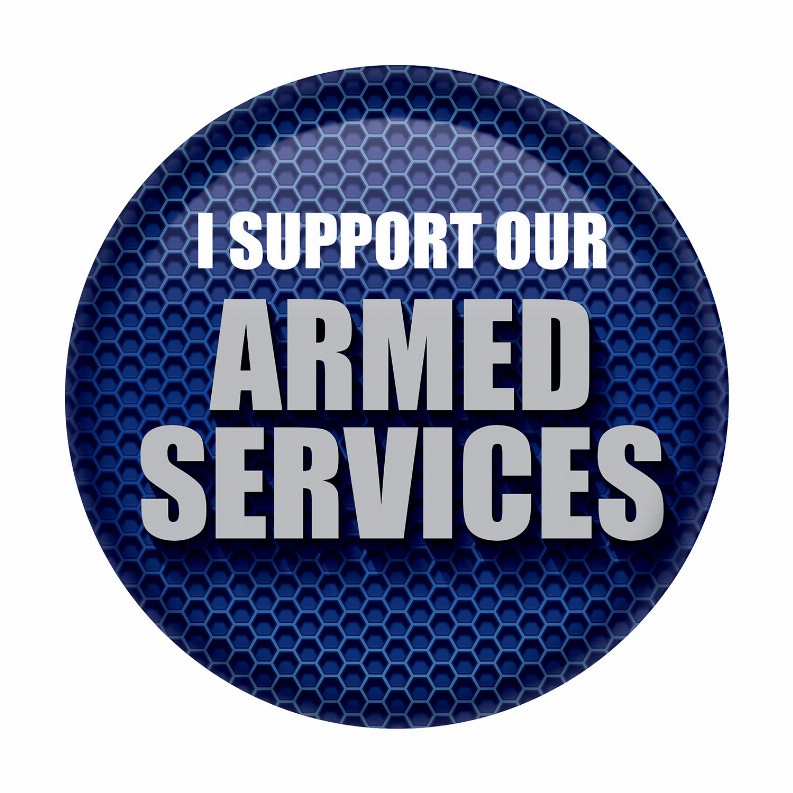 Printed Buttons - Blue I Support Our Armed Services Button