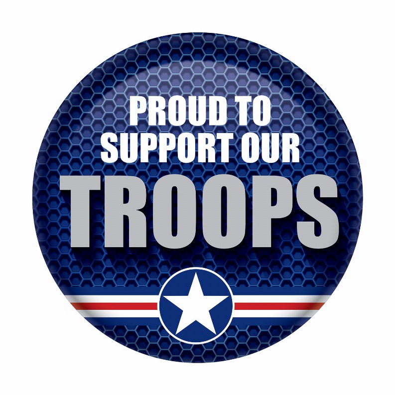 Printed Buttons - Blue Proud To Support Our Troops Button