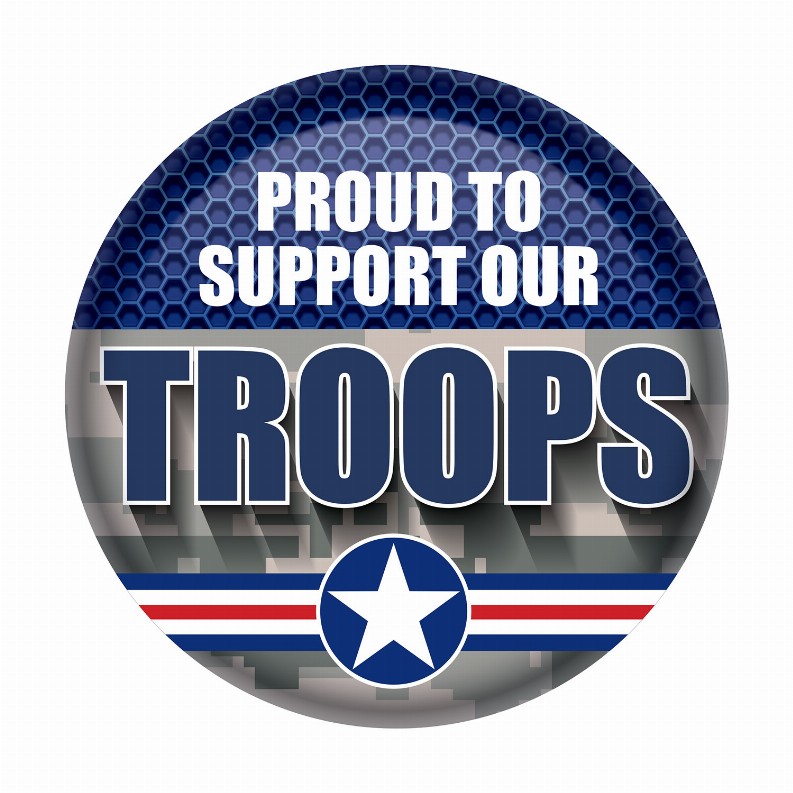 Printed Buttons - Blue Star Proud To Support Our Troops Button