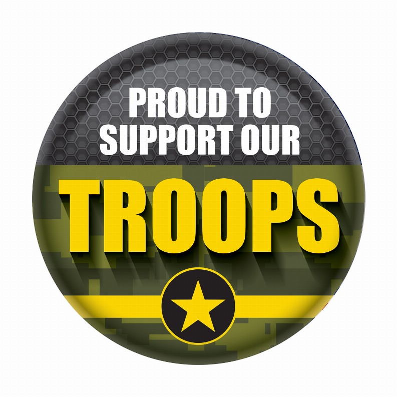 Printed Buttons - Green Camo Proud To Support Our Troops Button