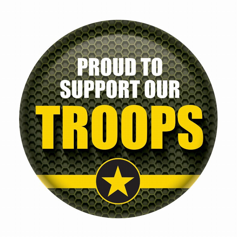 Printed Buttons - Green Star Proud To Support Our Troops Button