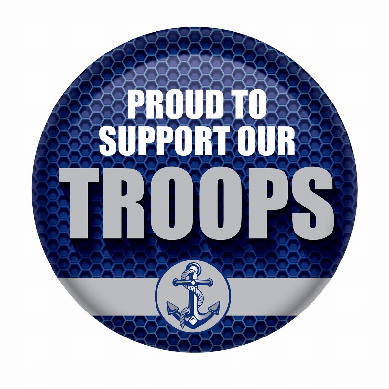 Printed Buttons - Blue Anchor Proud To Support Our Troops Button