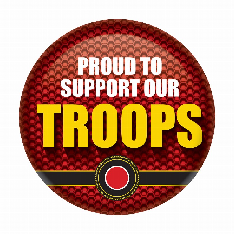 Printed Buttons - Red Proud To Support Our Troops Button