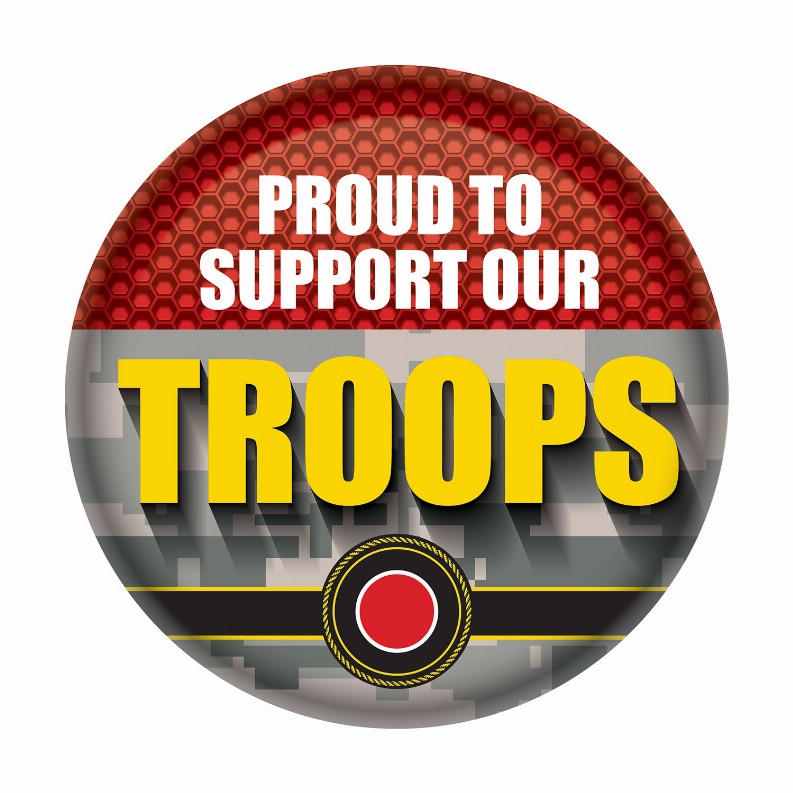 Printed Buttons - Red Camo Proud To Support Our Troops Button