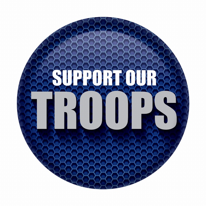 Printed Buttons - Blue Support Our Troops Button