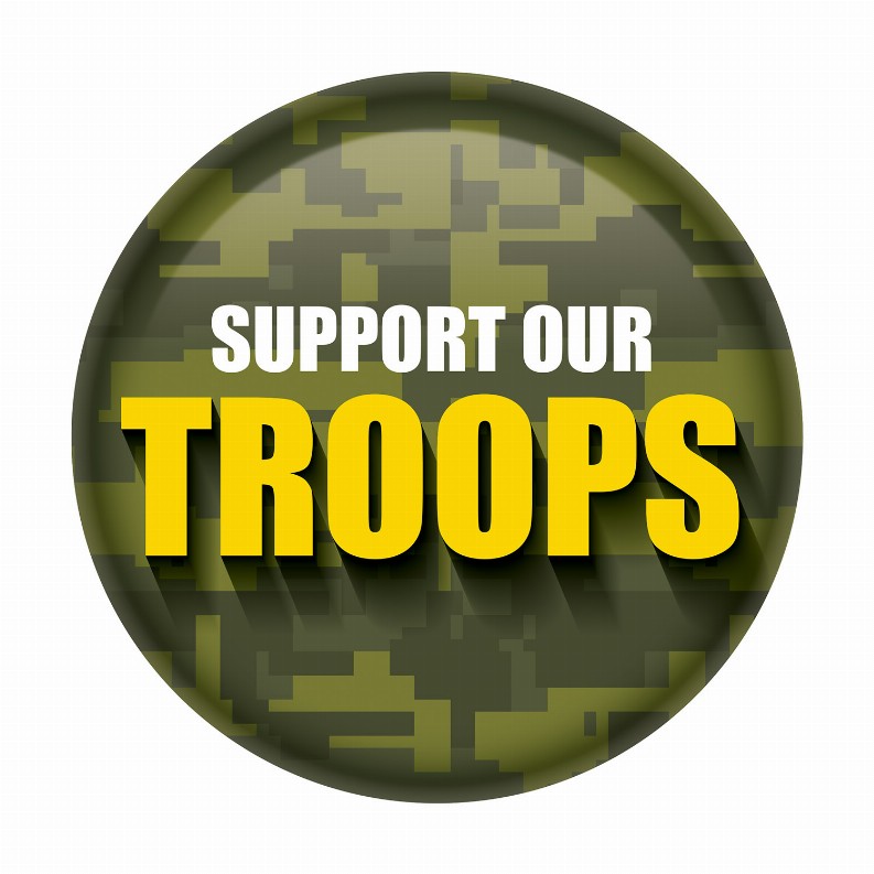Printed Buttons - Green Camo Support Our Troops Button