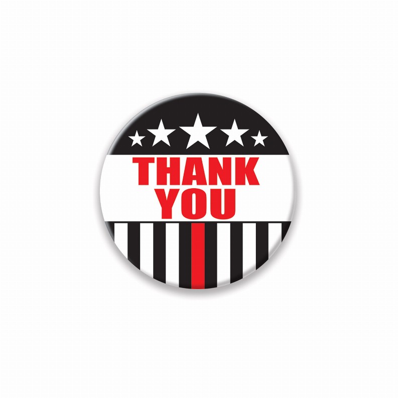 Printed Buttons - Black, White & Red Thank You Firefighters Button