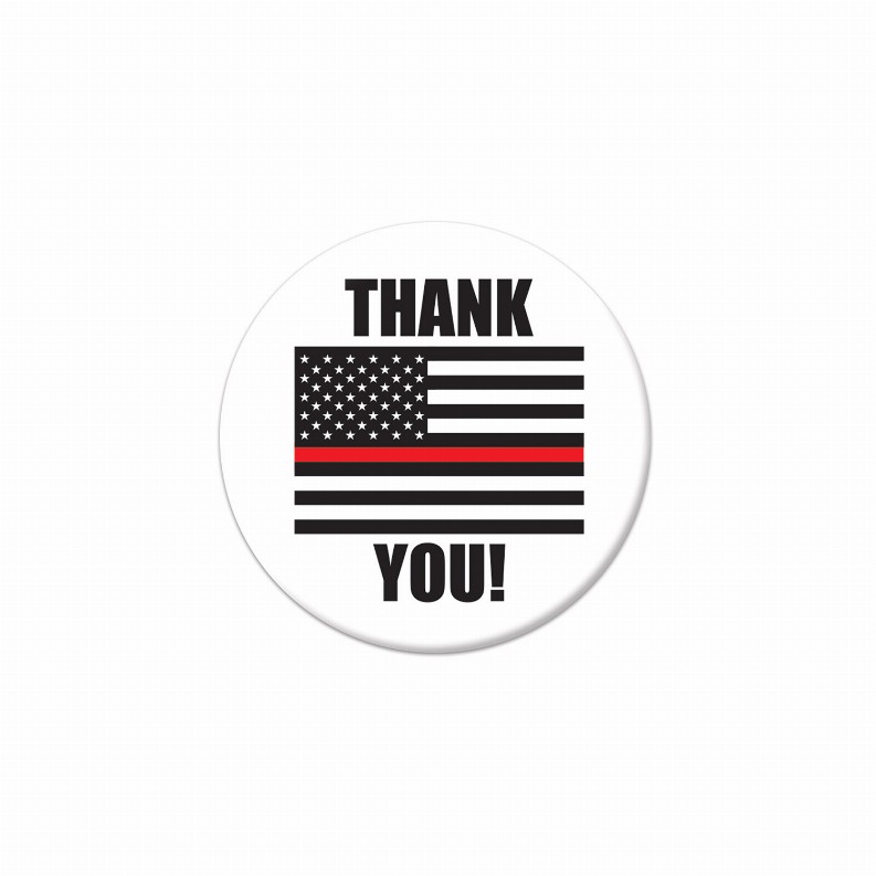 Printed Buttons - Red American Flag Thank You! Firefighters Button