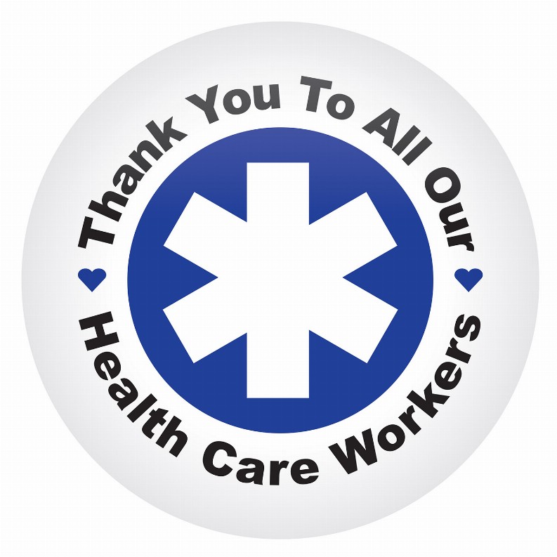 Printed Buttons - Blue TY To All Our Health Care Workers Button