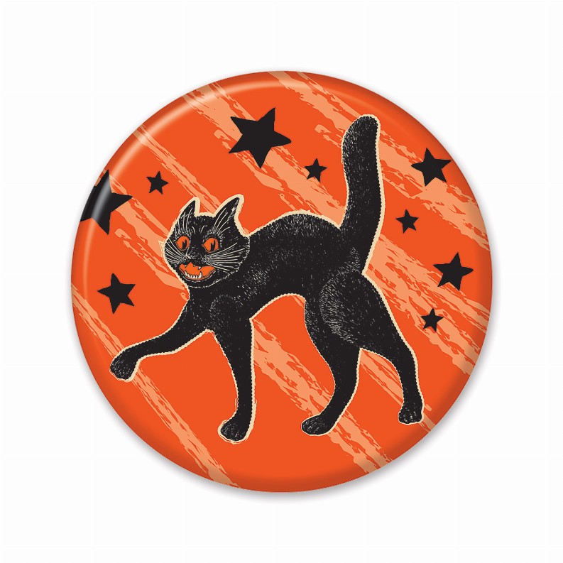 Printed Buttons - Vintage Halloween Scratch Cat Button