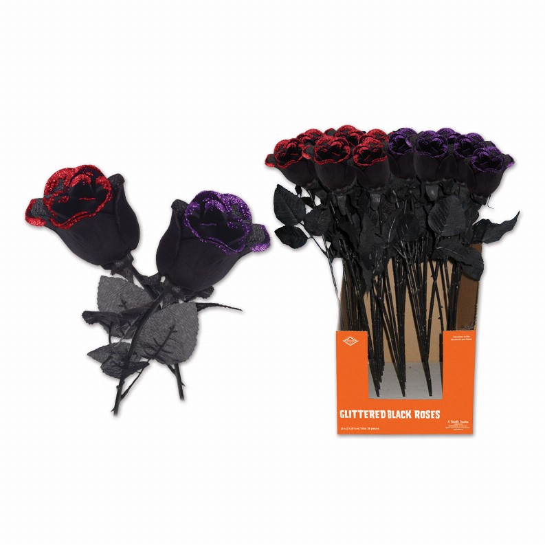Props - Halloween Glittered Black Roses