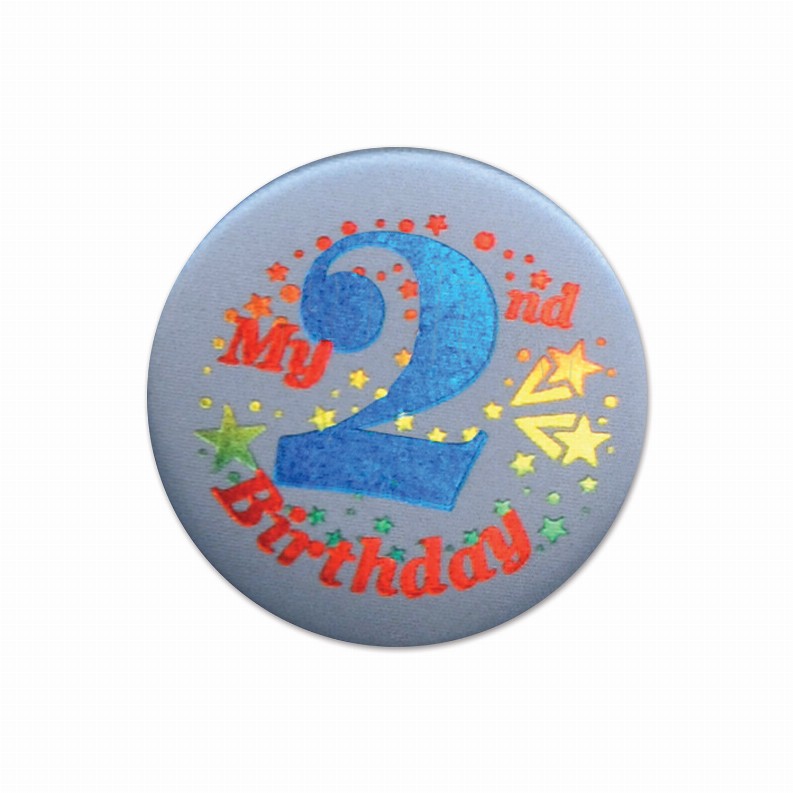 Satin Buttons  - Birthday-Age Specific Blue My 2nd Birthday Satin Button