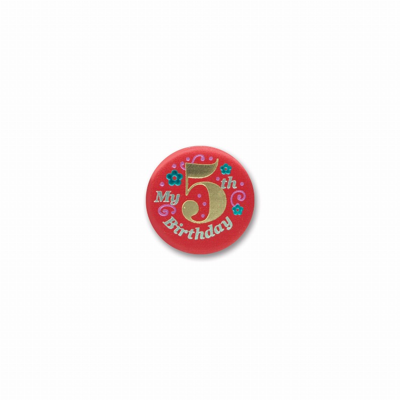 Satin Buttons  - Birthday-Age Specific Red My 5th Birthday Satin Button