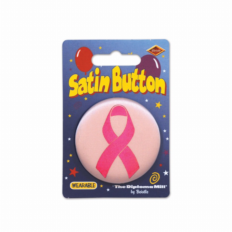 Satin Buttons  - Pink Ribbon Pink Ribbon Satin Button