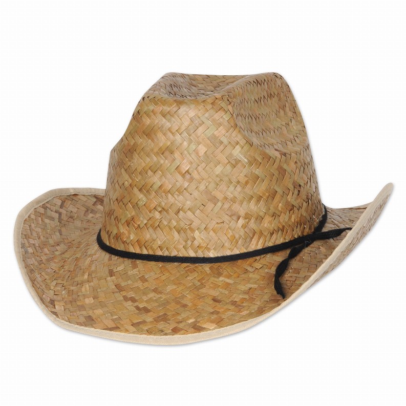 Straw  - Western Hi-Crown Western Hat With Shoelace Band