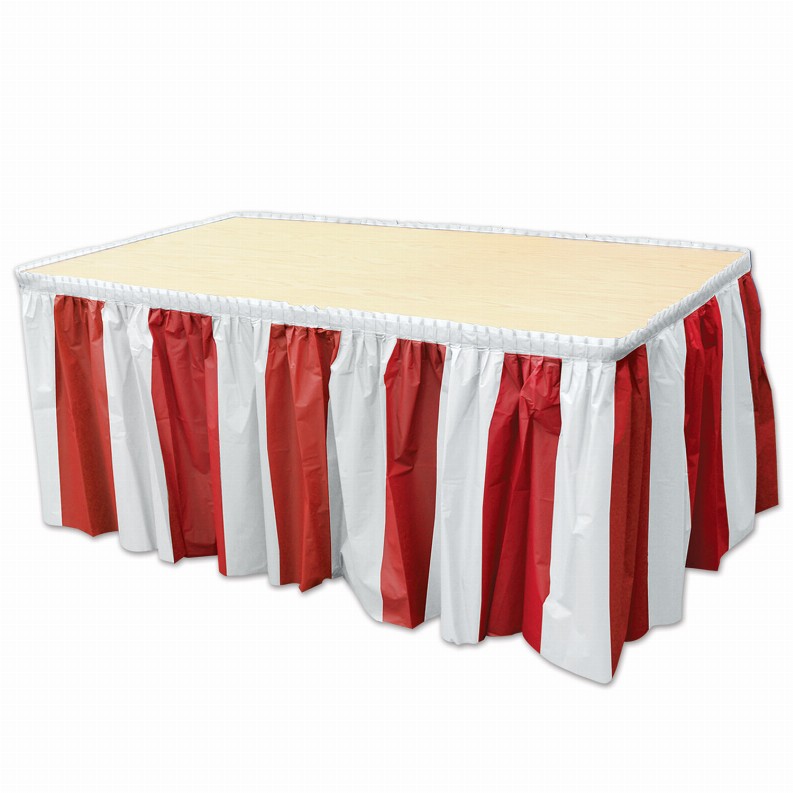 Table Skirts - Plastic  - Pirate Red & White Stripes Table Skirting