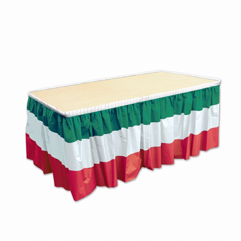 Table Skirts - Plastic  - Italian Red, White & Green Table Skirting