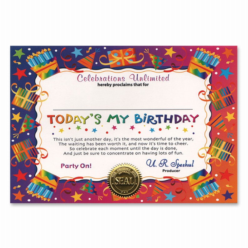 Themed Certificates - Birthday Today's My Birthday