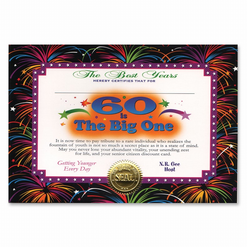 Themed Certificates - Over-The-Hill 60 Is The Big One