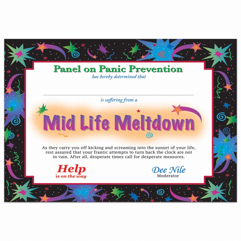 Themed Certificates - Over-The-Hill Midlife Meltdown