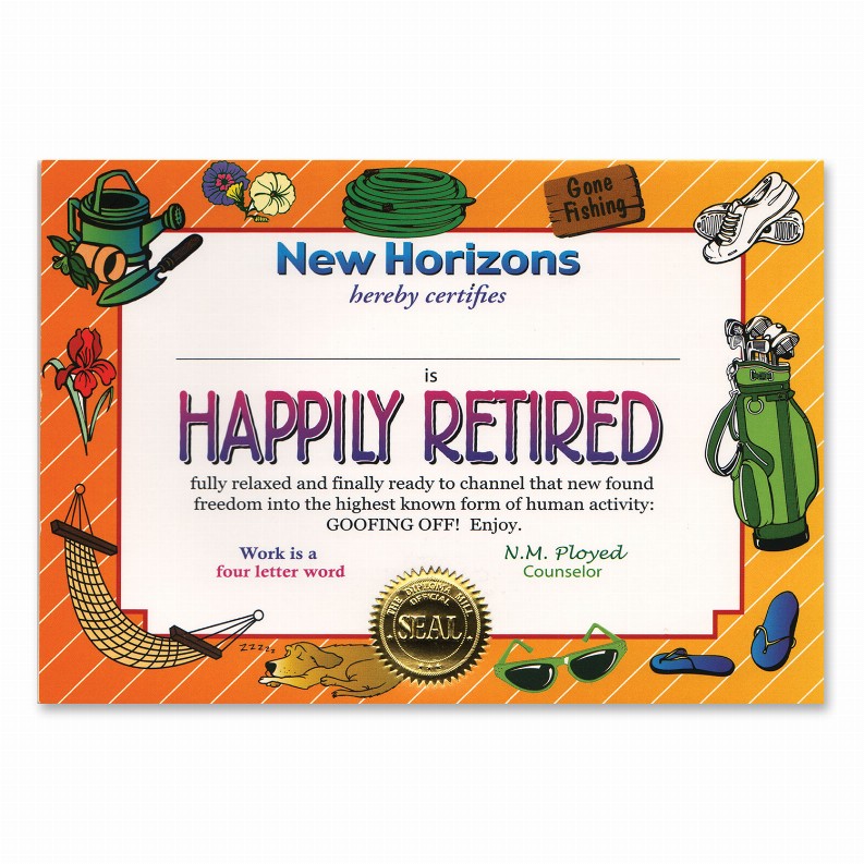 Themed Certificates - Retirement Happily Retired